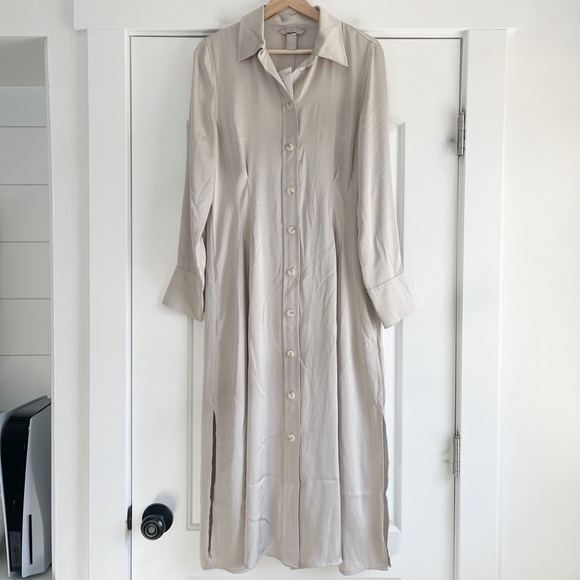 H&M Satin Midi Dress Light Taupe - M - Picture 5 of 8